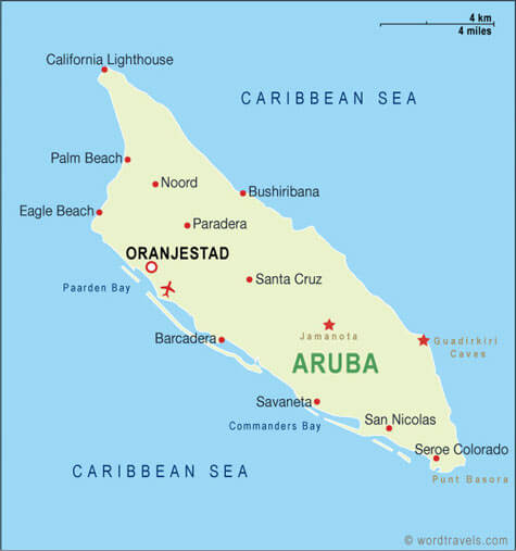 aruba map caribbean sea